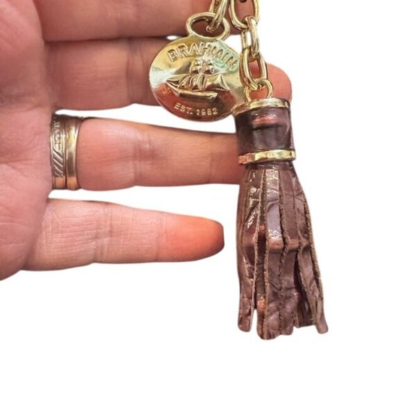 Brahmin Crocodile Embossed Leather Handbag With Tassel Accent & Gold Hardware - Picture 3 of 16